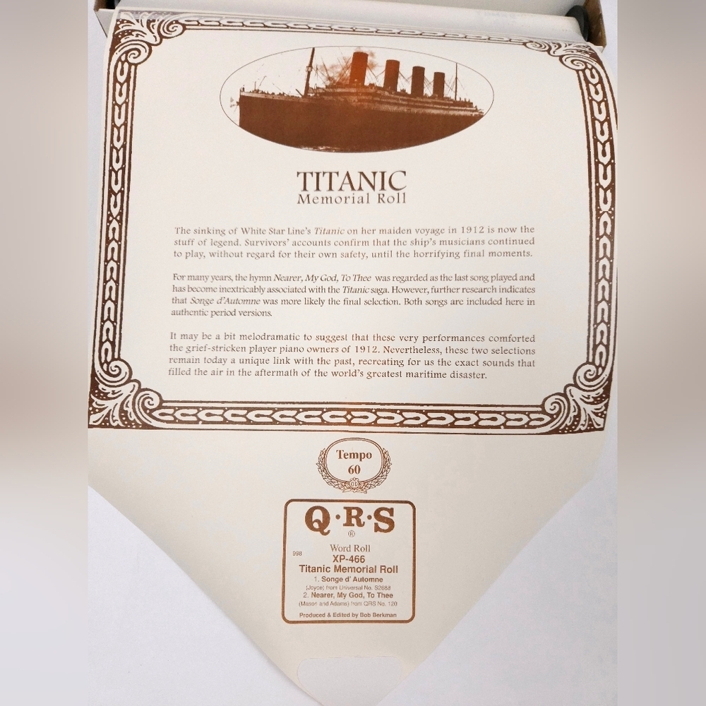 QRS Word Roll Titanic Memorial Edition XP-466-C Player Piano Roll